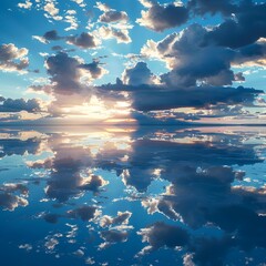 Wall Mural - Lake Uyuni Salar in Bolivia. Beautiful reflection of clouds. Dreamy travel concept shot.