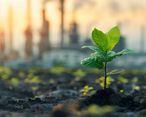 Canvas Print - Grassroots Movement for Cleaner Air Concept with Sprouting Plant in Soil