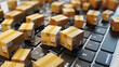 © Mehran - Online shopping involves buying products from suppliers or digital stores using a laptop. The boxes on the keyboard represent the purchased items, ready to be delivered.