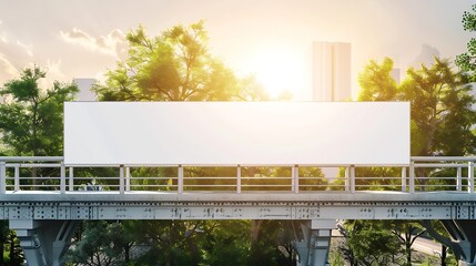 Poster - Long white vinyl banner fixed on metal bridge handrail outdoor Public commercial advertising concept : Generative AI