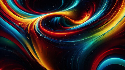 A vibrant and dynamic swirl of colors, with shades of blue, red, yellow, and green blending seamlessly. The swirl should have a sense of motion, creating a mesmerizing and energetic effect, suitable f