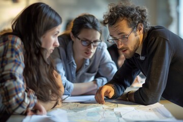 Wall Mural - Young Adults Engaged in Travel Planning Over Map