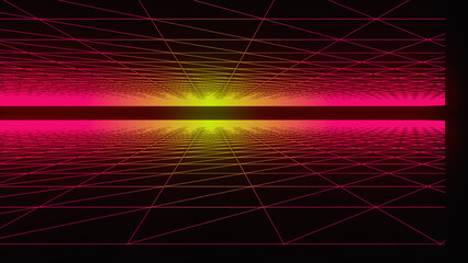 Wall Mural - abstract background with color neon lines. digital wave of particles. 3d. futuristic point wave