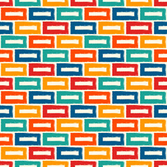 Wall Mural - Brick wall motif handdrawn classic geometric print. Paint brush strokes seamless pattern. Freehand grunge design background. Modern urban ornament. Artistic hand drawn abstract vector wallpaper