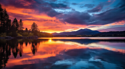 Poster - Majestic Mountain Sunset Over Serene Lake