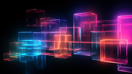 Poster - Neon Glowing 3D Geometric Shapes