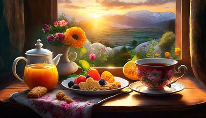 Wall Mural - still life with tea