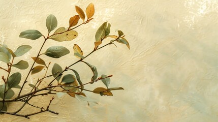 Wall Mural - Green and Gold Leaves Against Soft Background
