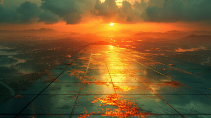 Wall Mural - Aerial view of Solar panel, photovoltaic, alternative electricity source.