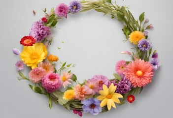 Sticker - wreath of flowers on a plain background