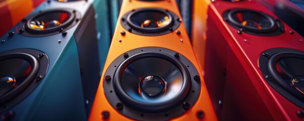 Party loudspeakers with vibrant, dynamic design, offering superior audio quality and easytouse control settings, aligned with datum design concepts