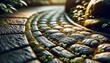 © FantasyLand86 - A detailed close-up of the stone pathway in the original image, focusing on the intricate patterns and textures of the stones and the surrounding smal.