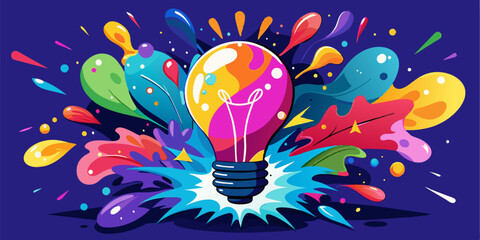 lightbulb eureka moment with impactful and inspiring artistic colourful explosion of paint energy