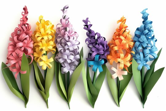 Vivid paper hyacinths, decorative floral design element, clip art set, isolated on white background