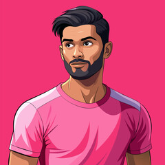 Photo realistic athletic Indian male model wearing  a t-shirt pink background