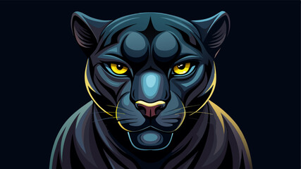 Front view of Panther on black background. Wild animals banner with copy space. Predator series. digital art