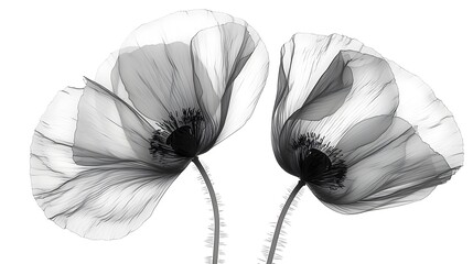 Wall Mural - Delicate Monochrome Poppy Flowers Blooming with Minimalist Elegance