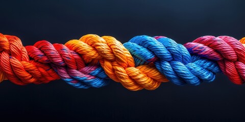 Wall Mural - Intertwined Colorful Ropes on a Black Background
