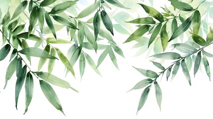 Poster - Elegant Watercolor Bamboo Leaves on Clean White Background