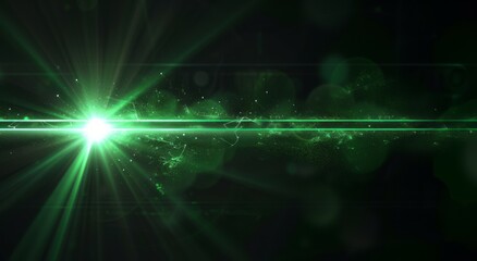 Wall Mural - green laser light on black background with lens flare effect, green glow effect, glowing effects, an