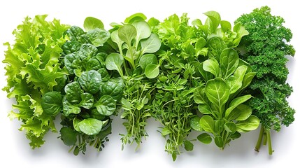 Wall Mural - Photo of Microgreens - Various species position center isolate on white background, clear focus, soft lighting