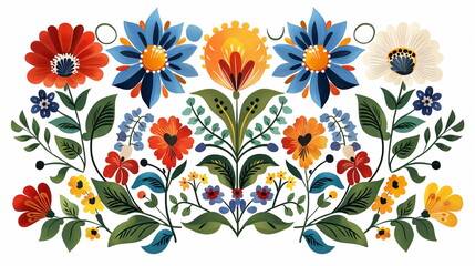 Wall Mural - pattern of scandinavian folk art flowers on white background
