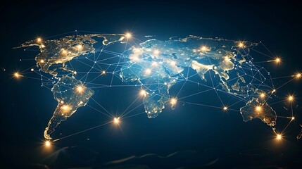 Aufkleber - Photo realistic glowing world map with interconnected network lines, showcasing global connectivity and digital communication in a futuristic setting