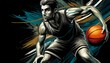 © FantasyLand86 - A basketball player in a defensive stance with dynamic lines and bold colors highlighting the intensity and readiness.