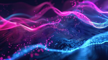 abstract digital technology background with holographic elements and data streams