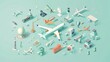 © K-MookPan - Isometric illustration of various travel and airport related objects.