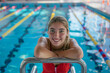 © Duckai - Female lifeguard at a swimming pool ensuring safety and protection of swimmers, wearing orange uniform, maintaining vigilance during summer vacation