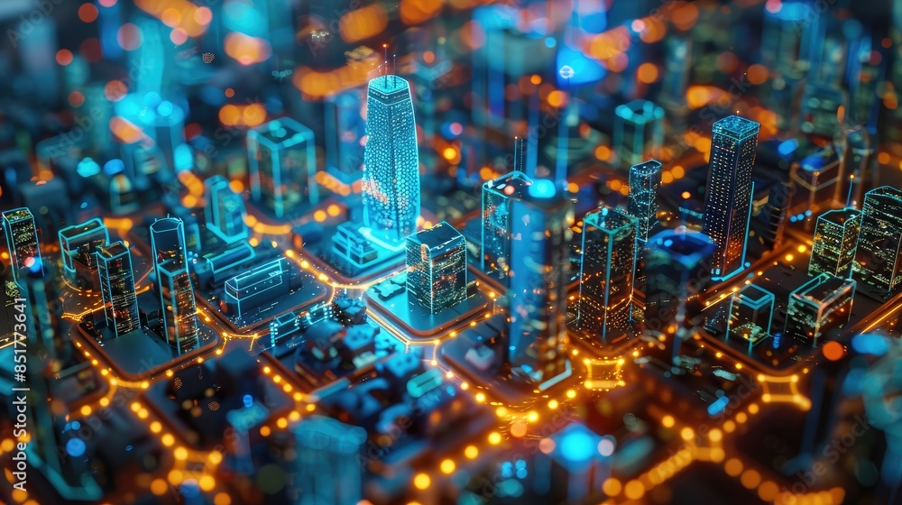 Virtual AI interface analyzing smart city operations and urban planning ...