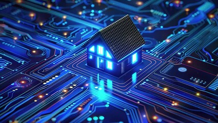 Circuit board house icon. Home automation concept.