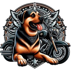 Wall Mural - A dog design drawing graphic sitting on a motorcycle eyecatching highquality vector.