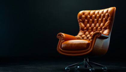 Wall Mural - elegant brown leather office chair on a black background