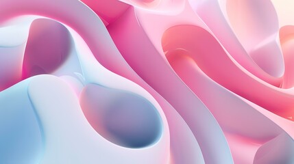 Wall Mural - 3D rendering of a pink and white abstract background with smooth, flowing lines and shapes.