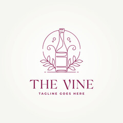 Wall Mural - minimalist wine bar continuous line drawing icon logo vector illustration design. simple modern restaurant, bar, cafe logo concept