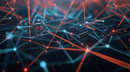 Abstract futuristic network with vibrant connections on a dark background, showcasing digital technology and data communication.