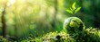 © Prompt2image - A glass earth globe sits on a bed of moss, with a new green sprout growing from the top, surrounded by a vibrant forest with sunlight filtering through the trees
