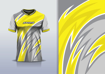 Wall Mural - Sport jersey template mockup curve wave design for football soccer, racing, running, e sports, yellow gray color