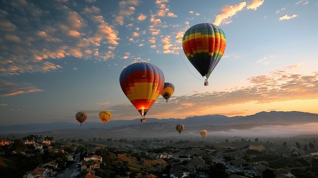 a group of hot air balloons are flying in the sky over a city