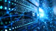 © kitidach - Close-up of a server rack in a data center with a digital network connection overlay, representing cloud computing and data storage.