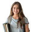 © Irfan - Female teen student with a backpack and books smiling on isolated transparent background