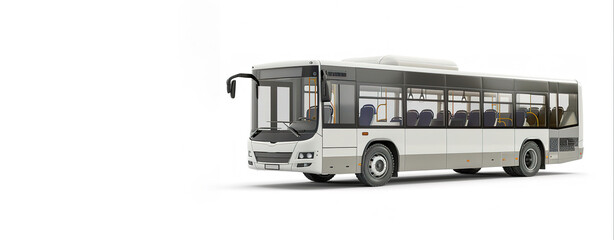 Wall Mural - 3D render of a white city bus on a blank background with copy space.