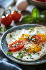 Canvas Print - Breakfast with fried eggs and tomatoes 