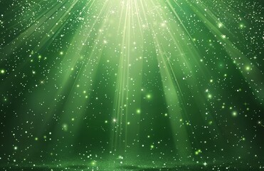 Light green background with starlight, stage light effects, green color scheme, and green particles flying in the air