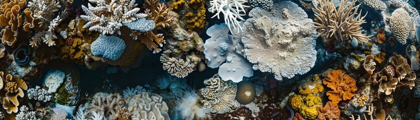 A beautiful underwater scene showcasing a variety of colorful corals and marine life on a vibrant coral reef, highlighting ocean biodiversity.