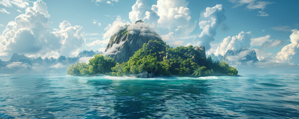 Wall Mural - A mysterious island in the ocean.