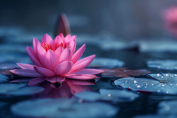 “Serene Water Lily Bloom on Tranquil Pond”