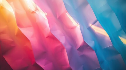 Poster - A dynamic abstract background featuring soft, colourful gradients and geometric folds, creating a vibrant, fabric-like texture that blends pastel shades in a modern design.